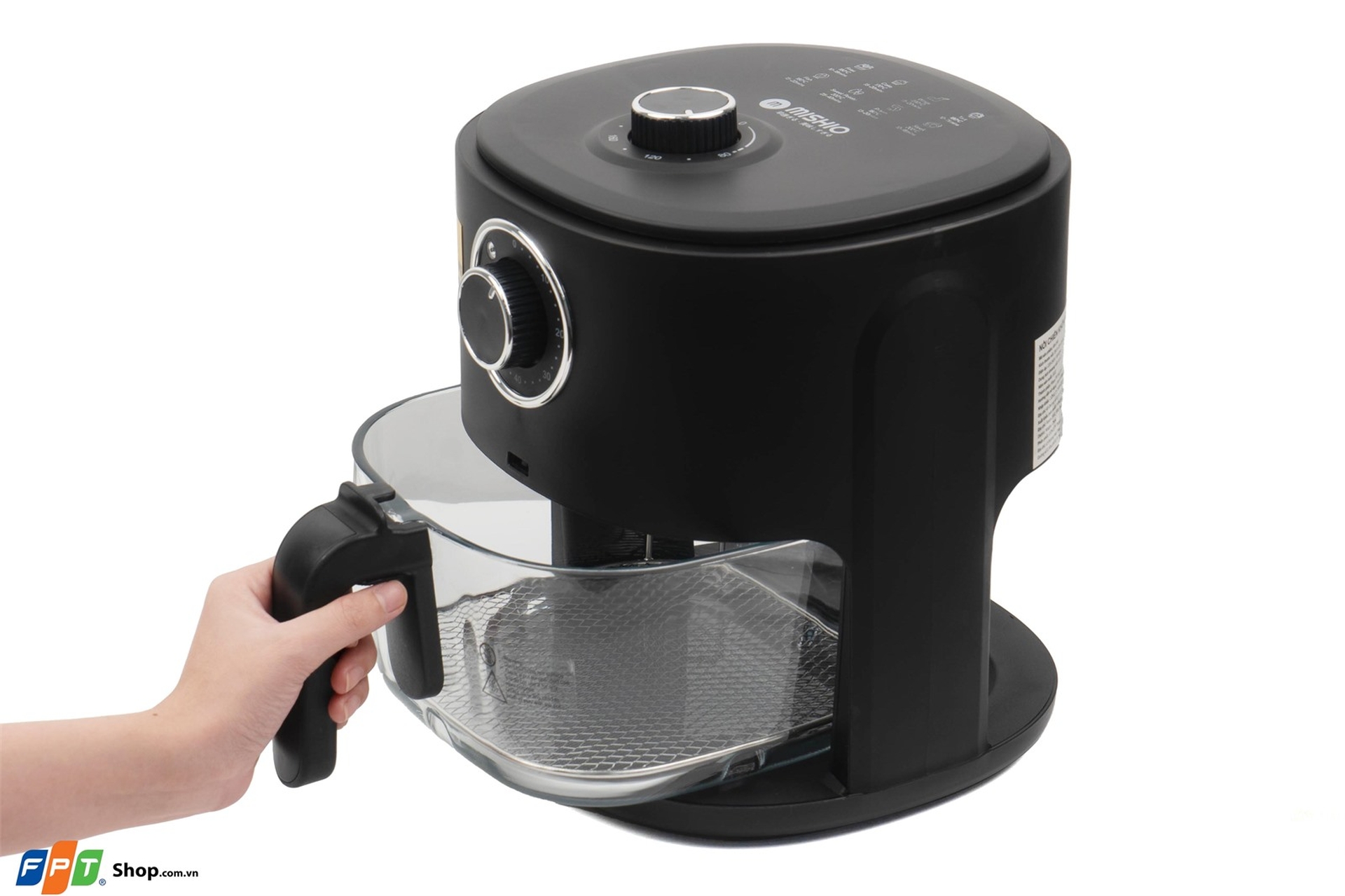 Nồi chiên không dầu Mishio Công nghệ lòng thủy tinh và khay inox 304 giúp bảo vệ hương vị tự nhiên